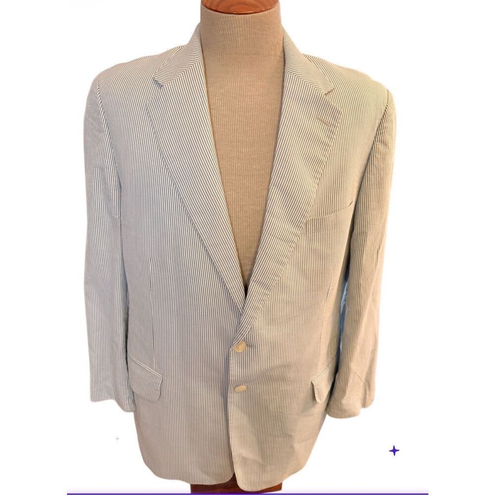 Corbin Men’s Sport Coat Blazer Blue White Seersucker